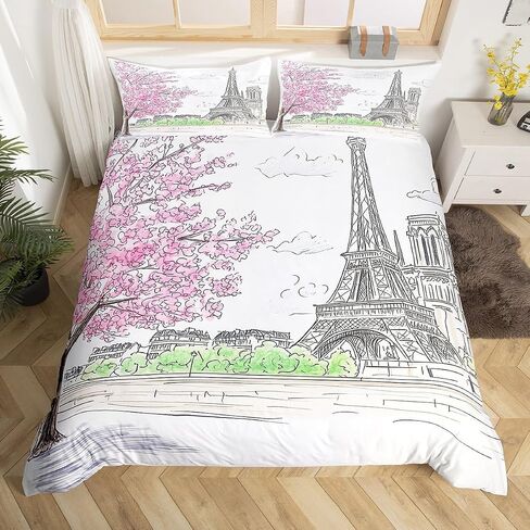 Jejeloiu Paris تحت عنوان Davet Cover Kids Boys Girls ، Toddler ، أوروبية المدينة المناظر الطبيعية الفراش الوردي ، غلاف المعزي تحت عنوان باريس ، غطاء سرير برج إيفل ، باريسي فرنسي ، لا المعزي. in Kuwait