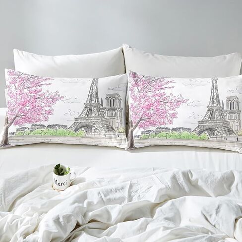 Jejeloiu Paris تحت عنوان Davet Cover Kids Boys Girls ، Toddler ، أوروبية المدينة المناظر الطبيعية الفراش الوردي ، غلاف المعزي تحت عنوان باريس ، غطاء سرير برج إيفل ، باريسي فرنسي ، لا المعزي. in Kuwait