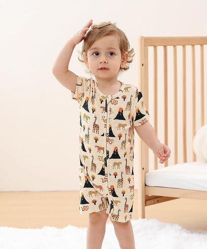 Bafeicao Baby Girl 2 Pack Bamboo Viscose Sleeper Romper | Short Sleeve, 2 Way Zipper, Soft, Ribbed, Breathable, Lightweight, Summer Pajamas Clothes in Saudi Arabia