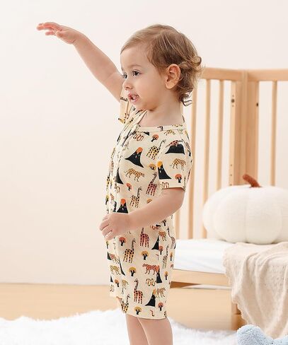 Bafeicao Baby Girl 2 Pack Bamboo Viscose Sleeper Romper | Short Sleeve, 2 Way Zipper, Soft, Ribbed, Breathable, Lightweight, Summer Pajamas Clothes in Saudi Arabia