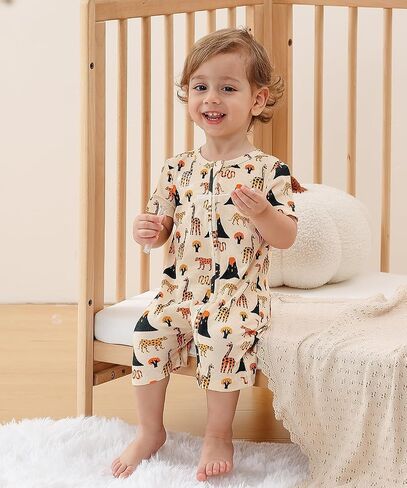 Bafeicao Baby Girl 2 Pack Bamboo Viscose Sleeper Romper | Short Sleeve, 2 Way Zipper, Soft, Ribbed, Breathable, Lightweight, Summer Pajamas Clothes in Saudi Arabia