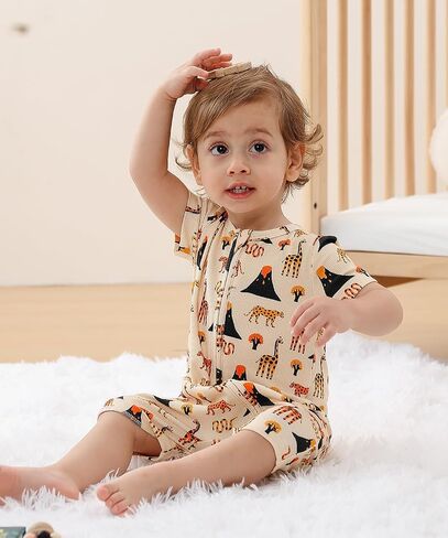 Bafeicao Baby Girl 2 Pack Bamboo Viscose Sleeper Romper | Short Sleeve, 2 Way Zipper, Soft, Ribbed, Breathable, Lightweight, Summer Pajamas Clothes in Saudi Arabia
