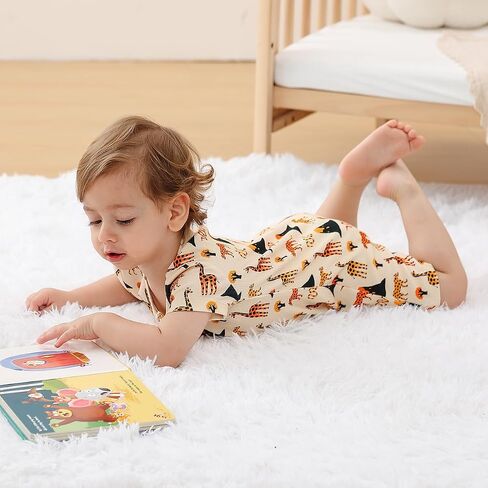 Bafeicao Baby Girl 2 Pack Bamboo Viscose Sleeper Romper | Short Sleeve, 2 Way Zipper, Soft, Ribbed, Breathable, Lightweight, Summer Pajamas Clothes in Saudi Arabia