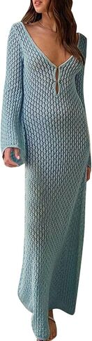 Autumn and Winter New Beach Skirt Solid Color Sexy Open Back Knitted Hollow Out Dress Swimsuit Pants Cover Ups in Saudi Arabia