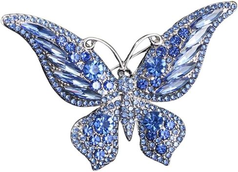 Crystal Rhinestone Butterfly Brooch Elegant Lapel Pins Dress Accessories Jewelry Gift For Women Girls (Blue) in Saudi Arabia