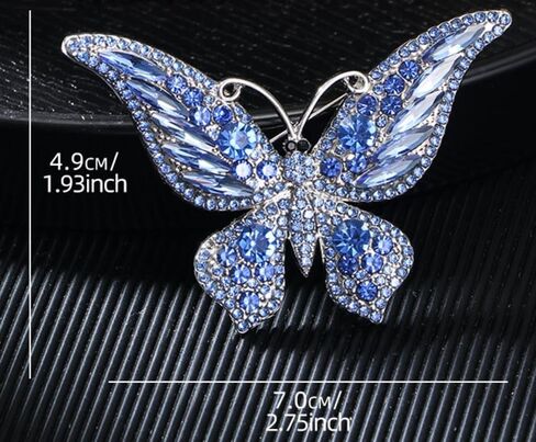 Crystal Rhinestone Butterfly Brooch Elegant Lapel Pins Dress Accessories Jewelry Gift For Women Girls (Blue) in Saudi Arabia