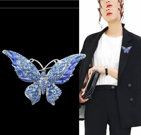 Crystal Rhinestone Butterfly Brooch Elegant Lapel Pins Dress Accessories Jewelry Gift For Women Girls (Blue) in Saudi Arabia