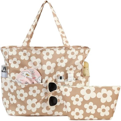 LOIDOU Large Tote Beach Bag Waterproof Sandproof Beach Pool bag with Zipper & Wet Pockets Shoulder Bag Travel Teacher Grocery in Kuwait