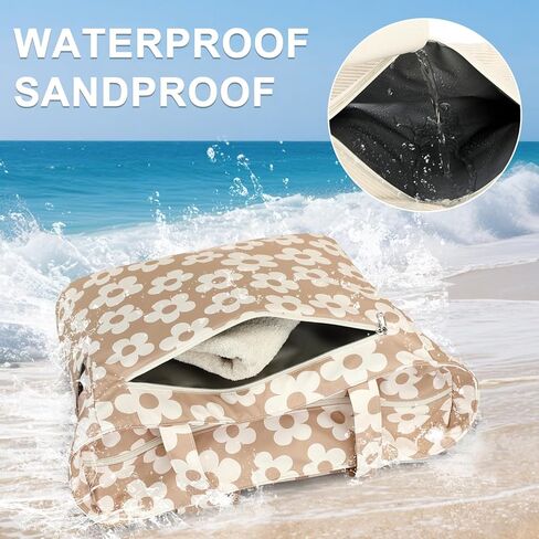LOIDOU Large Tote Beach Bag Waterproof Sandproof Beach Pool bag with Zipper & Wet Pockets Shoulder Bag Travel Teacher Grocery in Kuwait