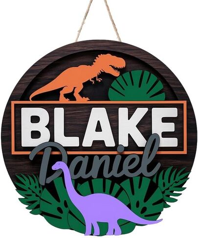 Personalized Baby Name Signs for Nursery, Dinosaur Sign for Baby Door Decor, Newborn Gifts for Boy, Boys Nursery Wall Bedroom Decorations, Mother's Day Gifts for New Mom Dad Gift in Kuwait