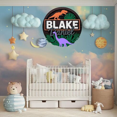 Personalized Baby Name Signs for Nursery, Dinosaur Sign for Baby Door Decor, Newborn Gifts for Boy, Boys Nursery Wall Bedroom Decorations, Mother's Day Gifts for New Mom Dad Gift in Kuwait