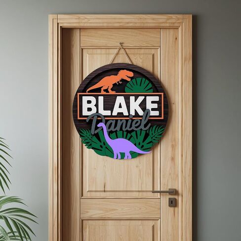 Personalized Baby Name Signs for Nursery, Dinosaur Sign for Baby Door Decor, Newborn Gifts for Boy, Boys Nursery Wall Bedroom Decorations, Mother's Day Gifts for New Mom Dad Gift in Kuwait
