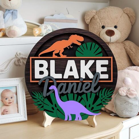 Personalized Baby Name Signs for Nursery, Dinosaur Sign for Baby Door Decor, Newborn Gifts for Boy, Boys Nursery Wall Bedroom Decorations, Mother's Day Gifts for New Mom Dad Gift in Kuwait