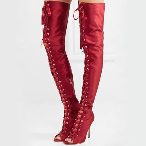 Sexy Women's Watletto Hollow Out Out the Knee Boots with back sthipper ، و Massion Cross-heel High Peep Beep Toe Boots for Party and Banquet and Catwalk in Kuwait