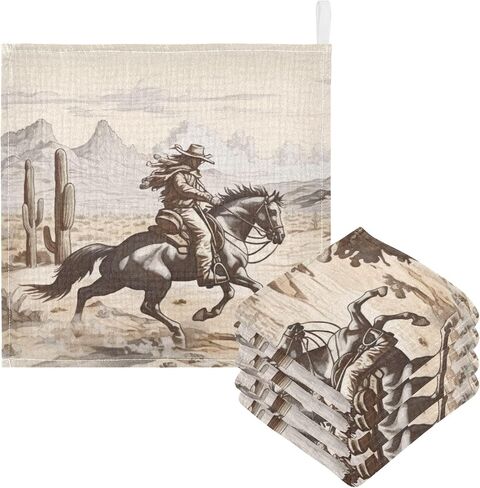 Westside Cowboy Baby Washcloths - 3 Pack Muslin Cotton Face Towels for Baby Newborn Girls and Boys - Soft and Absorbent - 11.8 Inch in Saudi Arabia