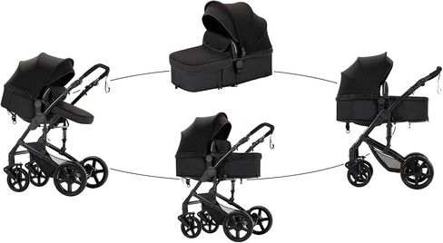 2 in 1 Baby Bassinet Stroller, Convertible Foldable Standard Stroller, Reversible Pushchair Infant Buggy Carriage, Portable High Landscape Pram for Toddler Newborn, Aluminum Alloy (2US588-BG) in Saudi Arabia