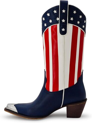RKQ Women's Sparkle Metallic Mid Calf Cowboy Boots Glitter Wide-calf Embroidered Cowgirl Boots Western Booties Pointed Toe Chunky Block Heel Pull On Tabs classic sexy party Boots in Kuwait