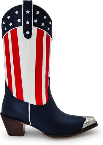 RKQ Women's Sparkle Metallic Mid Calf Cowboy Boots Glitter Wide-calf Embroidered Cowgirl Boots Western Booties Pointed Toe Chunky Block Heel Pull On Tabs classic sexy party Boots in Kuwait
