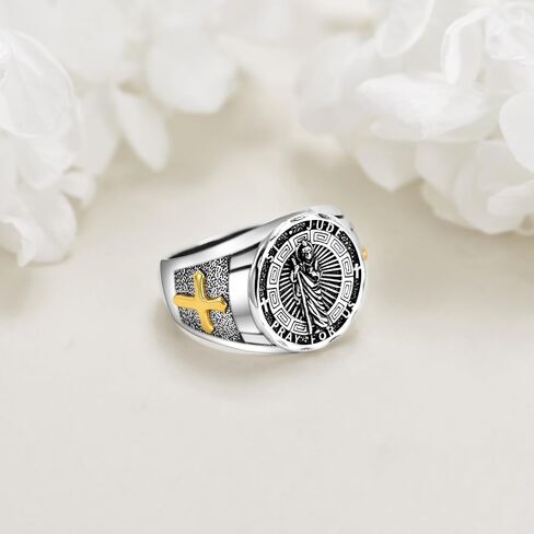 YFN Saint Michael Ring Sterling Silver Religious Protector Ring St Michael Archangel Jewelry Gifts for Women Men in Kuwait