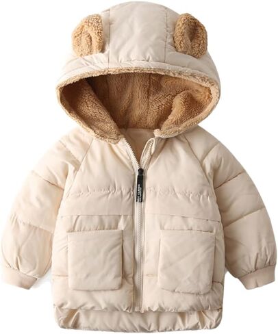 Boys Girl Hooded Down Jacket Winter Warm Fleece Coat Windproof Zipper Puffer Outerwear Warm Lined Kid Outer Clothing in Kuwait