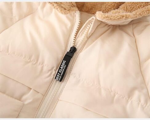 Boys Girl Hooded Down Jacket Winter Warm Fleece Coat Windproof Zipper Puffer Outerwear Warm Lined Kid Outer Clothing in Kuwait