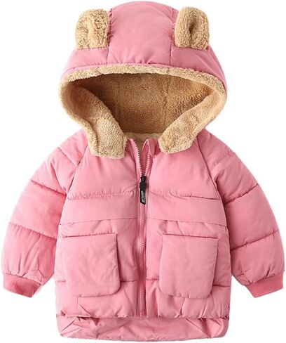 Boys Girl Hooded Down Jacket Winter Warm Fleece Coat Windproof Zipper Puffer Outerwear Warm Lined Kid Outer Clothing in Kuwait