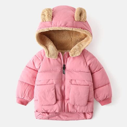 Boys Girl Hooded Down Jacket Winter Warm Fleece Coat Windproof Zipper Puffer Outerwear Warm Lined Kid Outer Clothing in Kuwait