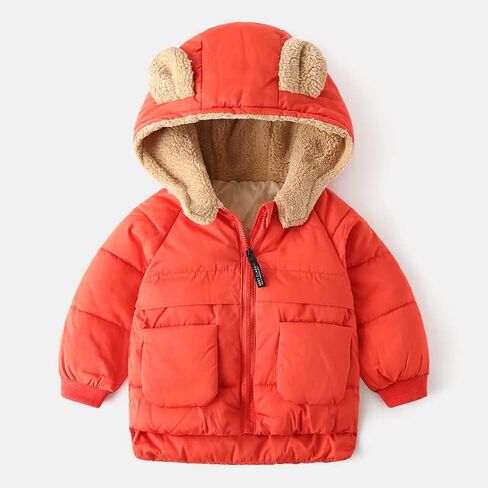Boys Girl Hooded Down Jacket Winter Warm Fleece Coat Windproof Zipper Puffer Outerwear Warm Lined Kid Outer Clothing in Kuwait