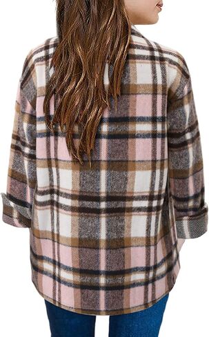 Girls Button Down Shirt Shacket Jacket Girls Long Sleeve Plaid Flannel Shirts for Girls Western Shirts with Pocket Toddler Shirt Rose red Size 9-10 Years in Kuwait