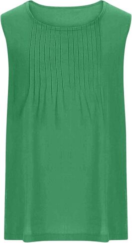 Cotton Linen Tank Top for Women Summer Vacation Lounge Tops Loose Fit Pleated Sleeveless Scoop Neck Shirt Beach Tee in Saudi Arabia