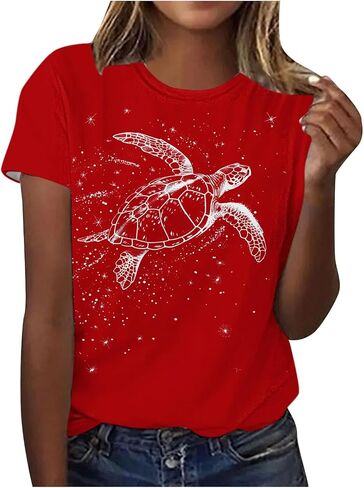 Sea Turtle Shirts Women Ocrean Creature Tshirts Hawaiian Beach Life Graphic Tee Wildlife Animal Print Vacation Tops in Saudi Arabia