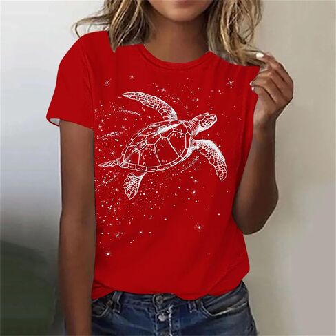 Sea Turtle Shirts Women Ocrean Creature Tshirts Hawaiian Beach Life Graphic Tee Wildlife Animal Print Vacation Tops in Saudi Arabia