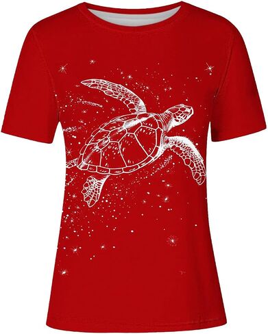 Sea Turtle Shirts Women Ocrean Creature Tshirts Hawaiian Beach Life Graphic Tee Wildlife Animal Print Vacation Tops in Saudi Arabia
