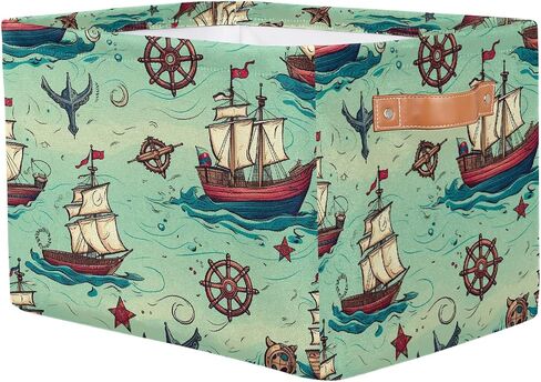Cartoon Sailboats Rudder Storage Baskets for Organizing, Fabric Collapsible Storage Bins Box Decorative Toy Organizer Baskets for Closet Shelves Gift Basket 1 Pc in Kuwait