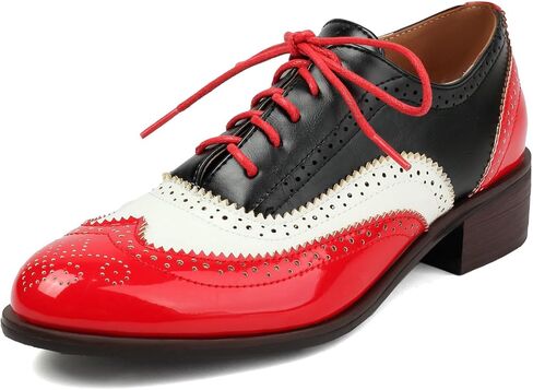 Betastella Womens Lace Up Wingtip Oxford Shoes Vintage Brogue Oxfords Round Toe Chunky Low Heel Pumps Shoes in Kuwait