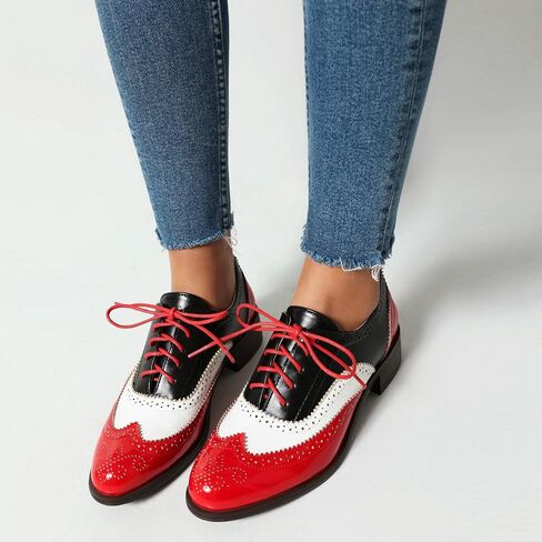 Betastella Womens Lace Up Wingtip Oxford Shoes Vintage Brogue Oxfords Round Toe Chunky Low Heel Pumps Shoes in Kuwait