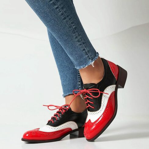 Betastella Womens Lace Up Wingtip Oxford Shoes Vintage Brogue Oxfords Round Toe Chunky Low Heel Pumps Shoes in Kuwait