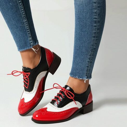 Betastella Womens Lace Up Wingtip Oxford Shoes Vintage Brogue Oxfords Round Toe Chunky Low Heel Pumps Shoes in Kuwait