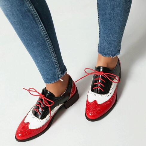 Betastella Womens Lace Up Wingtip Oxford Shoes Vintage Brogue Oxfords Round Toe Chunky Low Heel Pumps Shoes in Kuwait