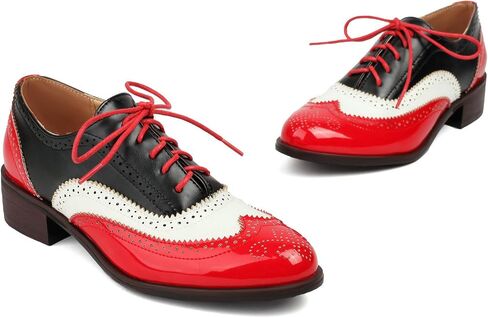 Betastella Womens Lace Up Wingtip Oxford Shoes Vintage Brogue Oxfords Round Toe Chunky Low Heel Pumps Shoes in Kuwait