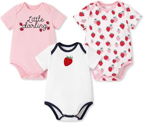 PATPAT Baby Bodysuits Rayon Super Durable - Short Sleeve for Boys and Girls - Newborn Infant Unisex Gift Clothes - 3 Pack in Kuwait