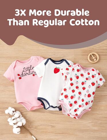 PATPAT Baby Bodysuits Rayon Super Durable - Short Sleeve for Boys and Girls - Newborn Infant Unisex Gift Clothes - 3 Pack in Kuwait