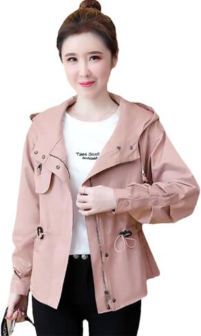 Women's Coat Loose Splicing Zipper Hooded Slim Fit Wild Temperament Tooling Female Short Jacket in Saudi Arabia