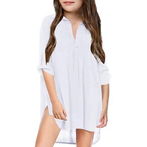Teen Girl's Swimsuit Beach Cover Up Shirts Kids Chiffon Beachwear Short Sleeve Bathing Suit Beach Dress Summer Tops