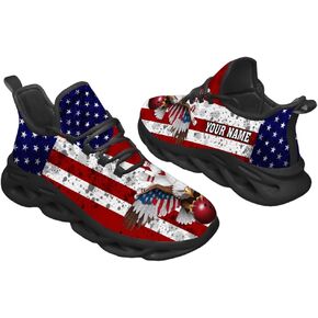 3D Printed Sports Shoes with Bowling-Themed Pattern, Eagle Flag Custom Shoes for Bowler and Bowling Team