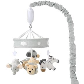 The Peanutshell Crib Mobile for Girls or Boys - Soft Grey Musical Baby Crib Mobile with 12 Lullabies, Cute Animal Baby Grey Safari Celestial Nursery Decor