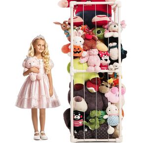 Large Stuffed Animal Storage Organizer, Creative PVC Stuffed Animals Storage Zoo Cage, Vertical Space Saving Large Capacity Plush Toy Zoo Holder for Kidroom Playroom-White
