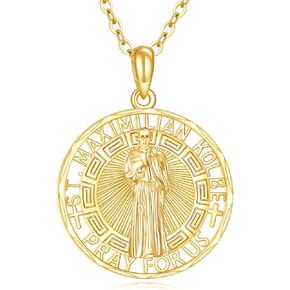 KECHO 14K Real Gold Patron Saint Necklace Religious Protection Pendant 14K Solid Gold Jewelry Gifts for Men Women