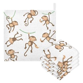 Monkey Muslin Baby Hand Washcloths, Soft Cotton Bath Face Towel, 4 Layers Extra Absorbent Feeding Burp Cloth for Newborn Infant, 3 Pack