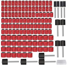 132Pcs Sanding Drums for Drum Sander Set with Box Including 120 Pieces 80 grit Drum Sander Sanding Sleeves and 12 Pieces 1/8'' Shank Drum Mandrels for Dremel Rotary Tool